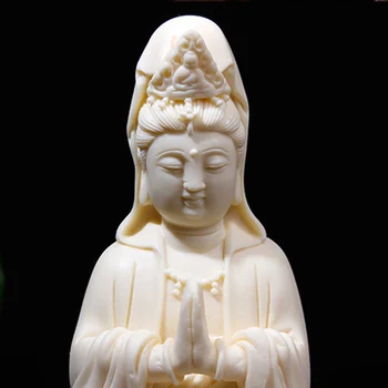 Socha kuan-Jin s rukama složenýma za požehnání，Nádherné ručně vyřezávané，Moderní umění, sochařství，High-end Domácí Dekoraci Řemesla