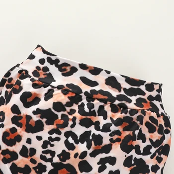3 kusy dětské letní oblečení, dívka, roll rukáv kolem krku duha print kombinéza leopard krátké kalhoty a čelenka set