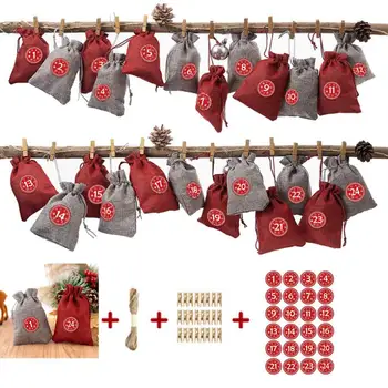 24 Ks Plátěné Pouzdro Vánoční Dárkové Tašky Vánoční Cukroví Pytlů Tree House Dekorace Přívěsek Bag Lano Klip Samolepky Sada