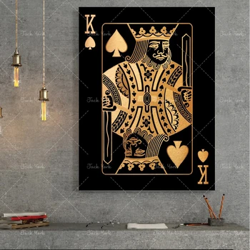 Abstraktní zlaté a stříbrné hrací karty král, královna a jack hd print club bar restaurant dekorace zvracet plakát