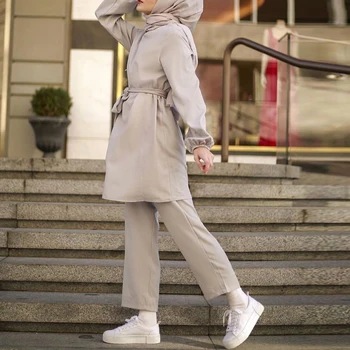Dvoudílné Muslimské Abaya turecké Topy Kalhoty Vetment Femme Hidžáb Šaty Abaja Pro Ženy Kaftan Kaftans Islámu Oblečení Djellaba Župan