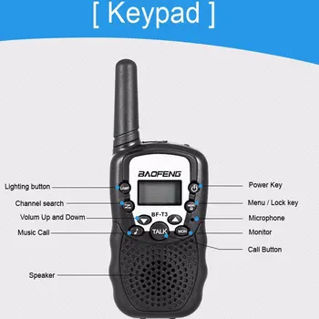 2ks Baofeng BF-T3 UHF462-467MHz 8 Kanálový Přenosný obousměrný 10 Volání Tóny Rádiový Vysílač pro Děti Rádio Kluk Walkie Talkie