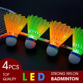 WELKIN 4ks Temné Noci Zářící LED Světlo Silné Nylonové Badmintonové míčky Barevné Osvětlení Míče Vnitřní A Venkovní Sportovní