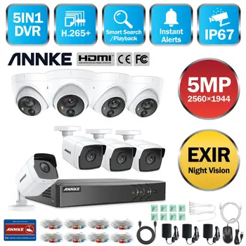 ANNKE 8CH HD 5MP Lite Video Bezpečnostní Systém H. 265 5IN1+ DVR S 8 X 5MP Bullet Dome odolný proti Povětrnostním vlivům bezpečnostní Kamery CCTV Kit