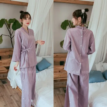 2020 Čisté Bavlny Japonský Styl Oblečení Na Spaní Sady Lázně, Sauna Nosit Bavlněné Otevřené Zpět Zprávu Koupání Pyžamo Muži Ženy Kimono Yukata