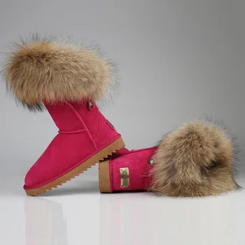 RUIYEE dámské vysoké boty kožené boty nadrozměrných fox kožešiny dlouhé boty dámské boty 2018 nové hovězí kůže kozačky