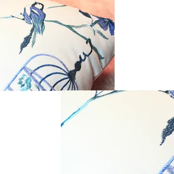 DUNXDECO povlak na Polštář Dekorativní Polštář Moderní ChineseTraditional Modrý Pták Flora Výšivky Bavlna Coussin Křeslo