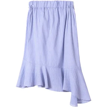 Mishow-line Trubka Pruhované volánky Luk ženy sukně 2019 elegent letní bavlněná sukně říše kolena-délka MX17B1820