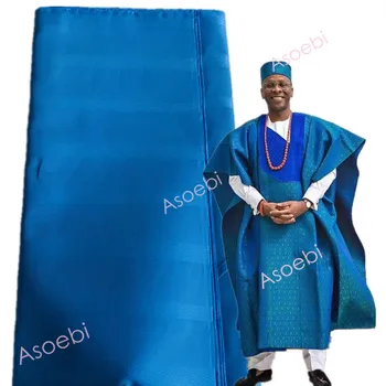 Aqua/Světle Modrá/Béžová Africké Atiku Bavlněné Tkaniny Měkké Bavlny Atiku Materiál Propagaci Cena Za Výrobu Mužů Oděv 5 Metrů 30