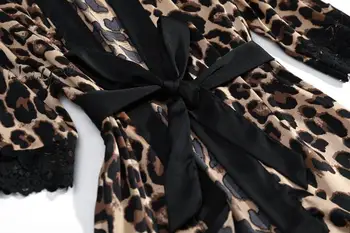 Dámské šaty a Chemise Sada Župan Leopard Pyžamo Femme Pyžamo Soft-Stretch Knit Pijama Mujer oblečení na Spaní Župan noční Košile Sady