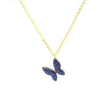 Nerezová Ocel Řetěz CZ Modrý Motýl Náhrdelník pro Ženy Zlato Přívěskem náhrdelník Náhrdelník Šperky