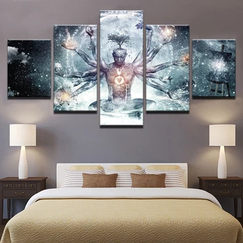 Moderní Plátno HD Tisky, Obrázky na Zeď Umění 5 Kusů Buddha Umění Jógy Obraz Strom Abstraktní Meditace Plakát Home Decor Rámec