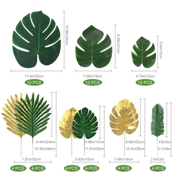 60 Ks Umělé Tropické Palmové Listy Umělé Monstera Listy s Stonky 9 Druhů Simulace Tropické Rostliny Havajské Luau Party Sup