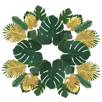 60 Ks Umělé Tropické Palmové Listy Umělé Monstera Listy s Stonky 9 Druhů Simulace Tropické Rostliny Havajské Luau Party Sup