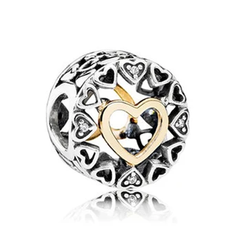 2019 Nové Módní Divoké 925 Sterling Silver Pds Lásky Tlačítko ve tvaru Srdce Charm Gold Lock Řetězec Diy Šperky Originální Dámy Dárek