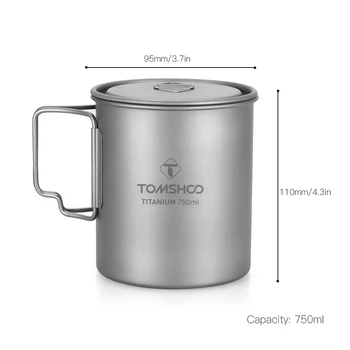 TOMSHOO Ultralehký Titan Cup Nádobí 750 ml Venkovní Přenosné Vodní Cup Hrnek Nádobí na Vaření, Hrnce, Titanové Hrnce Kempování, Piknik