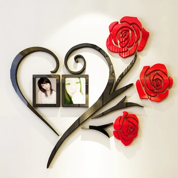 Rodina, Láska, Růže Samolepky na Zeď Obtisky 3D DIY Akrylové Crystal Foto Rámeček Samolepky na Zeď Nástěnné malby Domácí Výzdoba, Pozadí, Dekorace