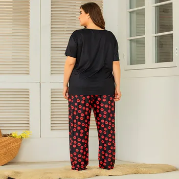Jarní a Letní Plus Velikosti Domu Služby tisku Volné Krátký rukáv Pyžama Dámské Pyžamo pro Ženy Spát Topy oblečení na Spaní