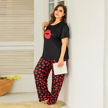 Jarní a Letní Plus Velikosti Domu Služby tisku Volné Krátký rukáv Pyžama Dámské Pyžamo pro Ženy Spát Topy oblečení na Spaní