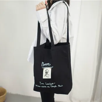 Velká Kapacita Plátno Tote Bag Bavlněné Tkaniny Tkaniny Opakovaně Použitelné Nákupní Tašky Kreativní Design Ženy Ležérní Kabelky