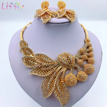Dubaj Módní Šperky Sady Leaf Náhrdelník Zlatý Náramek Strany Ženy Jetel Náušnice Svatební Krystalu Prsten Šperky