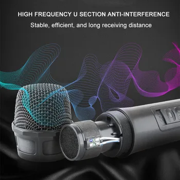 2 V 1 UHF USB, 3,5 mm Dual Channel Bezdrátový Mikrofon, Megafon, Ruční Mikrofon s 100M Přijímač pro Karaoke, Řeči Reproduktor