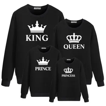 Král Královna princ princezna Tisk Rodiny, sladění oblečení, táta syn, máma a já dítě dívky Padají podzimní Mikina boys svetr