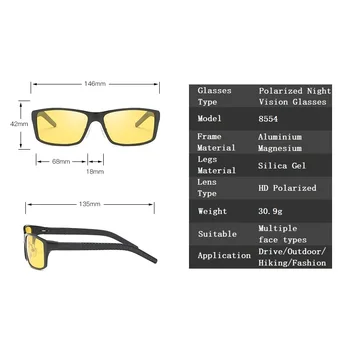 YSO Noční Vidění Brýle Muži Hliníku, Hořčíku Rám Polarizované Brýle pro Noční Vidění Pro Car Driving Rybaření Anti Glare 8554
