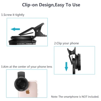 Neewer 37mm Klip-na ND 2-400 Mobil Objektiv Fotoaparátu Filtr Kit:Nastavitelný Filtr s Neutrální Hustotou pro iPhone A Ostatní Smartphony