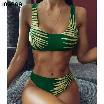 INGAGA Push Up Bikini Set Plavky Ženy Vysokým Pasem Plavky 2021 High Cut Biquini plážového oblečení Letní Koupání Plavky Ženy
