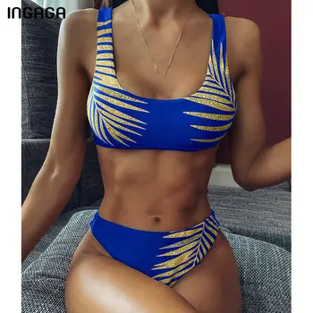 INGAGA Push Up Bikini Set Plavky Ženy Vysokým Pasem Plavky 2021 High Cut Biquini plážového oblečení Letní Koupání Plavky Ženy