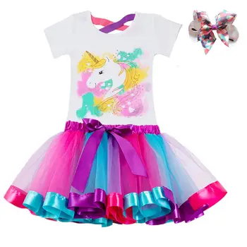3 4 5 6 7 8Y Unicorn Soupravy Oblečení pro Dívky Oblečení 2ks Nové Letní T-shirt+Print Bow Sukně pro Děti Oblečení Sady Dětské Oblečení