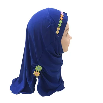 Šít Vyšívané Květinové Dívky Muslimské Instant Hidžáb Úsek Hladké Islámu Amira Cap Krásné konfekční, Pro Děti ve Věku 2-7