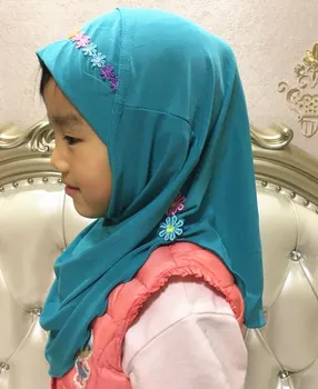 Šít Vyšívané Květinové Dívky Muslimské Instant Hidžáb Úsek Hladké Islámu Amira Cap Krásné konfekční, Pro Děti ve Věku 2-7