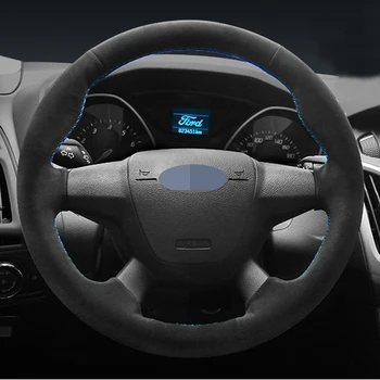 Černá Originální Semišové Kůže DIY Auto Volant Kryt pro Ford Focus 3 2012-KUGA Uniknout 2013-2016 C-MAX 2011-