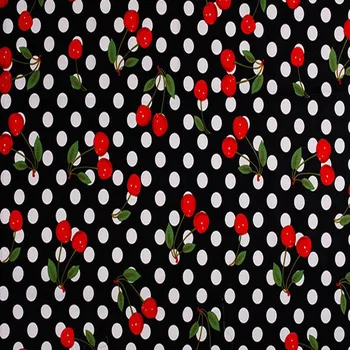 Klasický Big Black White Polka Dot & Red Cherry Tištěné Bavlny Spandex Tkaniny Pro DIY Šití 50x140cm