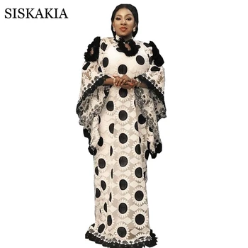 Siskakia Africké Abaya Šaty pro Ženy Elegantní Ok Slunečnice Vyšívané Batwing Rukáv Kaftan s Bílá Vesta Šaty Podzim Roku 2020 Nové