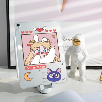 Jasné, Měkké tpu pouzdro Pro iPad Pro 9.7 vzduchu 10.5 11 10.2 Mini 2 3 4 5 2020 2018 Tablet Transparentní Tužka držitel Případě Sailor Moon