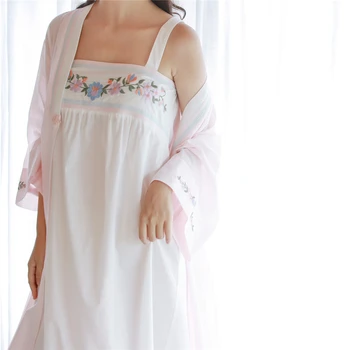 Dva 2 Kusů Oblečení Na Spaní Šaty Šaty Set Přední Otevřené Růžové Kimono, Pásek, Výšivka Večerní Šaty Plus Velikost Košile Peignoir Set T204