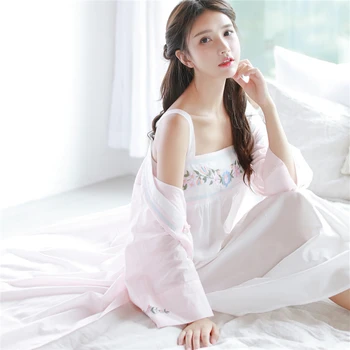 Dva 2 Kusů Oblečení Na Spaní Šaty Šaty Set Přední Otevřené Růžové Kimono, Pásek, Výšivka Večerní Šaty Plus Velikost Košile Peignoir Set T204