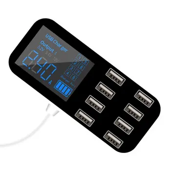 8 USB Multi-Port Adaptér, Stolní Nabíječka Smart LED Displeji Nabíjecí Stanice Hub S LCD Displejem