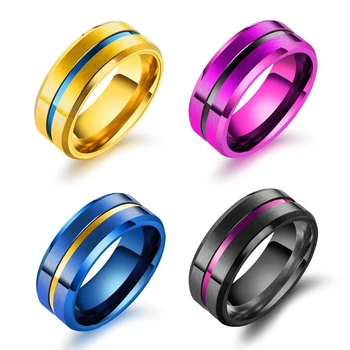 8MM Prsten Pro Muže, Ženy Snubní prsteny Módní Duha Drážky Prsteny Šperky z Nerezové Oceli, USA Velikost 7-11
