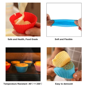 12ks/Set Silikonové Dort Forma Kulatý Muffin Cupcake Pečení, Formy Kuchyňské na Vaření, Pečení Maker DIY Dort Zdobení Nástroje