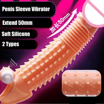 2 Typy Opakovaně Penis Rukáv Vibrátor Extender Kondomy Čurák Sex Hračky pro Muže, Penis Rozšíření Zpoždění Ejakulace Intimní Zboží