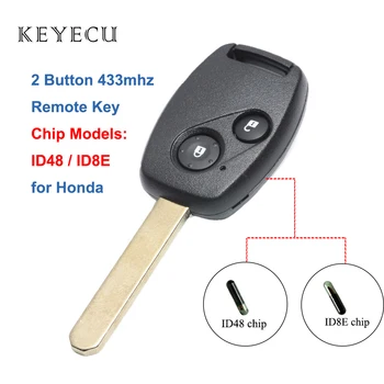 Keyecu 2 Tlačítka Vzdálené Klíče Fob 433MHz ID48/ ID8E Čip Auto Klíč pro Honda Jazz Civic HRV FRV Stream, CR-V 2002 2003 2004 2005 Euro