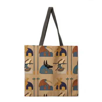 Egyptská nástěnná malba tisk tote tašky prádlo tkaniny casual tote taška skládací nákupní taška opakovaně plážové tašky dáma taška přes rameno