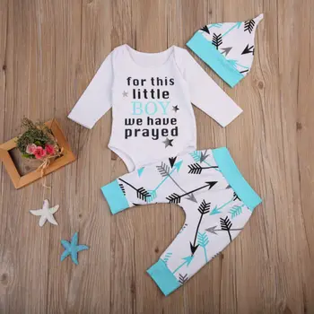 Dětské Oblečení 3ks Novorozené Dítě Dítě Chlapci Dopis Tištěné Romper + Šipka Kalhoty, Klobouk, Oblečení, Oblečení Set