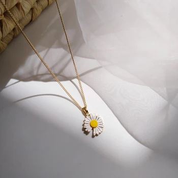 Módní Letní Dovolenou Náhrdelník Kovové Geometrické Květiny Daisy Přívěsek Klíční kost Řetěz Krátký Řetězec Náhrdelník pro Ženy Šperky