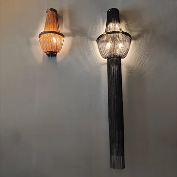 Střapec nástěnné lampy obývací Stěna světla s černými třásněmi ložnice v podkroví svícen, dekorativní, Retro dlouhá zeď osvětlení schodiště