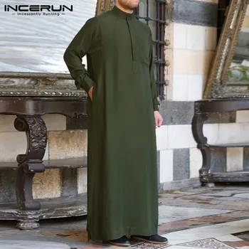 INCERUN Muži Muslimské Islámské Kaftan Arabské Vintage Dlouhý Rukáv Muži Thobe Župan Volné Dubaj Saúdské Arabské Kaftan Muži Oblečení 2021 S-5XL